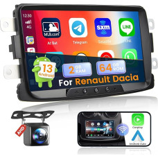 Hikity [2G + 64G] Android 13 automobilinis radijas Renault Dacia Duster Sandero Logan Dokker su belaidžiu Carplay Android Car 8 colių ekrano automobilinis radijas su GPS WiFi Bluetooth FM RDS HI-FI atbulinės eigos kamera