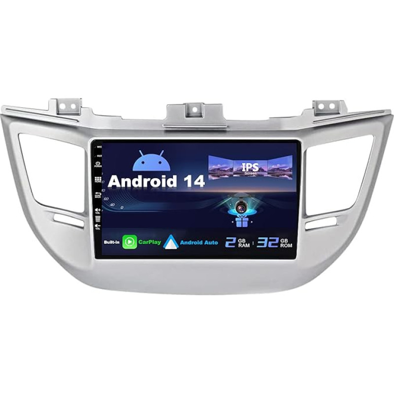 SXAUTO Android 14 IPS automobilinis radijas Hyundai Tucson (2014-2018) - Integruotas CarPlay/Android Car - Nemokama atbulinės eigos kamera - 2G + 32G - Valdymas vairu DAB Fast-Boot WiFi DSP - 2 DIN 9 colių