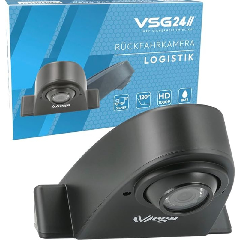 VSG 24 HD Transporter Ball Head Reversing Camera Sprinter Camera with Adapter Cable 1080P HD Resolution Night Vision 120° Angle 12V IP68 - Black