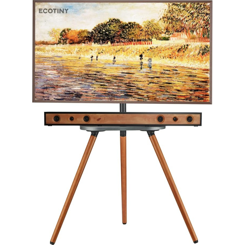 ECOTINY TV stovas 40-65 colių LCD LED OLED ekranui iki 35 kg, reguliuojamo aukščio ir pasukamas, nešiojamas medinis televizoriaus stovas su mediniu dėklu, maksimali VESA 400 x 400 mm, juodas riešutmedis