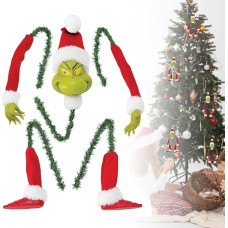 KBIBCK Grinch Kalėdų eglutės dekoracijos, 5 Grinch Kalėdų papuošalų pakuotė, Grinch eglutės dekoracijos, galva, rankos, kojos, pliušinis žaislas Kalėdų eglutei, Kalėdų elfas, skirtas namų Kalėdų eglutės dekorui