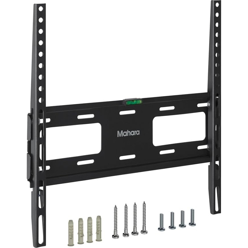 MAHARA Universalus televizoriaus sieninis laikiklis, skirtas nuo 32 iki 65 colių televizoriams Didžiausias televizoriaus svoris 40 kg Visi tvirtinimo elementai Tinka kietoms arba medinėms sienoms