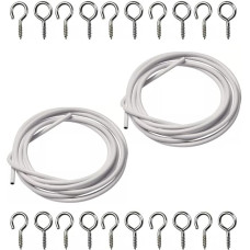 FERRIS | 2 pakuotės - 3 metrų ilgio užuolaidų viela su 16 kabliukų ir 16 akučių | Daugiafunkcinis apdailos tinklas Voile Curtain Wire Cable | Stiprus, patvarus ir ištempiamas laidas - bet kokio dydžio ilgis