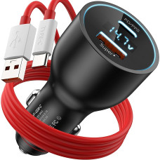 USB automobilinis įkroviklis su 1 m USB ir USB C kabeliu, 100 W SuperVOOC, skirtas OPPO Reno10 Pro+ Find X5 Pro OnePlus 12 12R 11 Nord 2T 10 Pro Reno8 Realme GT NEO 3T, USB automobilinis įkroviklis su 2 prievadais ir LED ekranu