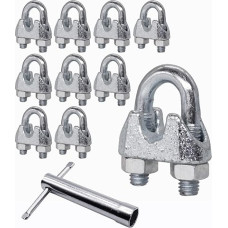 (Pack of 10) Wire Rope Clamps M8, Cable Clips, DIN 741, Steel Clamp for Diameter 11 mm Wire Rope (Pack of 10, M8 for Diameter 11 mm) Pipe Wrench Included