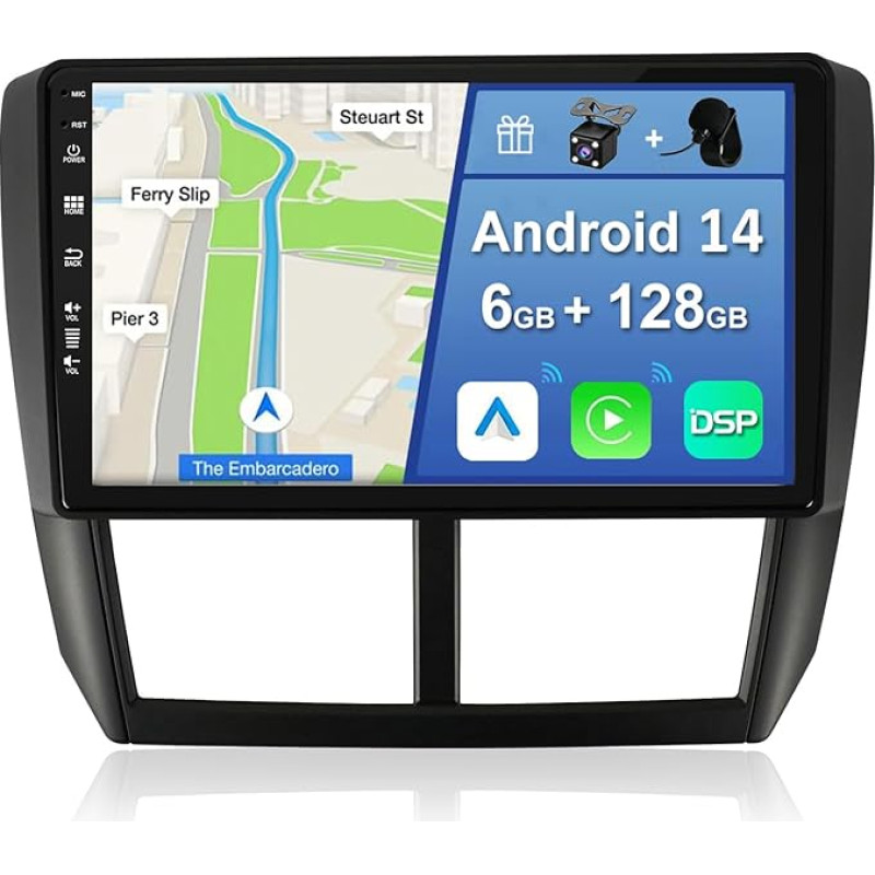 YUNTX [6GB+128GB] Android 12 automobilinis radijas Subaru Forester/Impreza 2007-2012 m. [Integruotas CarPlay/Android Car/DSP/GPS] 9 colių IPS 2.5D kamera + MIC-DAB/Mirror Link/Bluetooth 5.0/3. 60 kamera/vairo valdymas