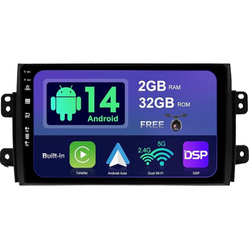 SXAUTO Android 12 IPS automobilinis radijas Suzuki SX4 (2006-2013) - Integruotas CarPlay/Android Car - atbulinės eigos kamera - 2G + 32G - Valdymas vairu DAB Fast-Boot WiFi DSP Bluetooth - 2 DIN 9 colių