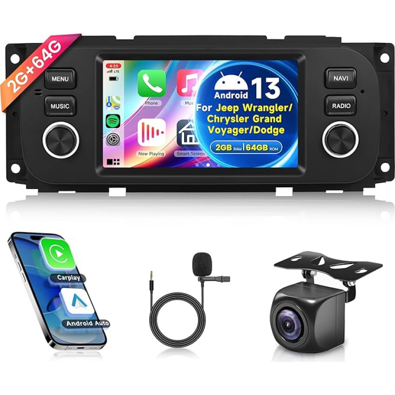 2G+64G Wireless Carplay Android 13 automobilinis radijas Jeep Wrangler Chrysler Dodge