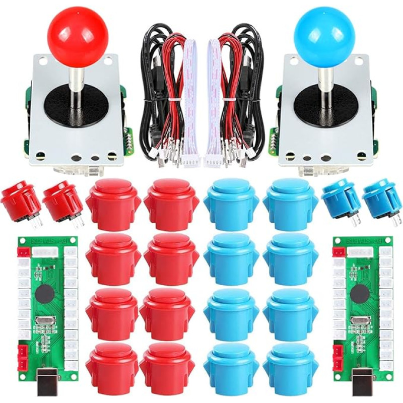 EG STARTS USB Controller for 2 Players, 2 x 5 Pin Stick + 4 x 24mm Push Button + 16 x 30mm Buttons for Arcade Games DIY Kits Parts Mame SNK KOF & Red/Blue