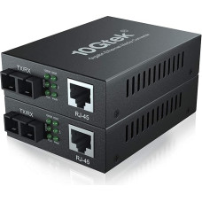 10Gtek® [2 Stück] Gigabit Ethernet Medienkonverter, su integruotu 1Gb vieno režimo SC siųstuvu, vieno režimo dviguba SC Faser jungtis, 1310 nm, 20 km