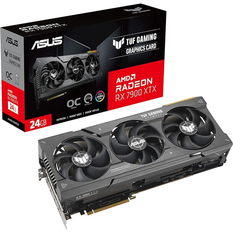 ASUS TUF Gaming AMD Radeon RX 7900 XTX OC Edition 24GB GDDR6 žaidimų vaizdo plokštė (PCIe 4.0, atmintis, 1x HDMI 2.1, 3x DisplayPort 2.1, GPU Tweak III, TUF-RX7900XTX-O24G-GAMING)