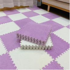 KLYso 40 Stück Ineinandergreifende Teppichfliesen, 30,5 X 30,5 X 1 cm, Verdickte Quadratische Schaumstoff-Puzzle-Spielmatte, Flauschige Plüsch-Schaumstoff-Bodenmatte(Purple+White)