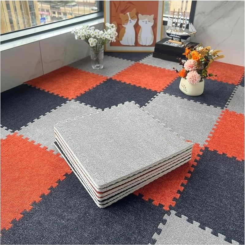 Schaumstoff-Bodenmatte, 12 Stück Puzzle-Schaumstoff-Bodenmatte for Schlafzimmer, ineinandergreifende Teppichquadrate, dünne und dicke Schaumstofffliesen, Verbindungs-Fußmatten(Orange+dark Gray+light G