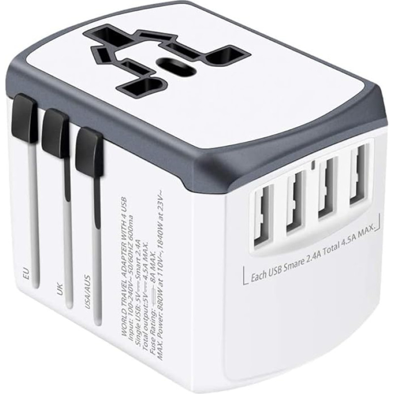 Travel Plug Worldwide 224+ Countries Universal Travel Adapter with USB and AC Socket Adapter International Travel Adapter for USA England Australia Europe Germany China Thailand etc