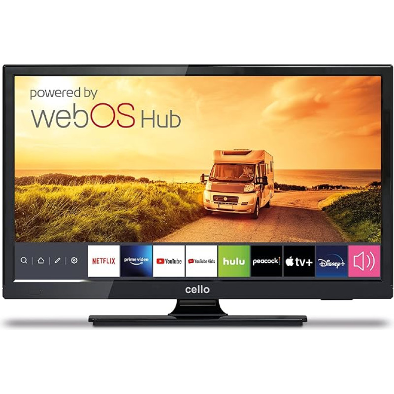 Cello 19 Inch Smart Camping Travel TV 12 Volt TV Triple Tuner Bluetooth. Disney+ Netflix, Apple TV+ Prime Video Paramount+ Caravans HGVS Boats