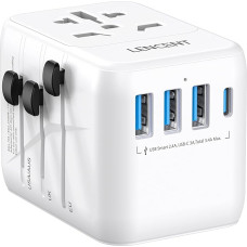 LENCENT Universal Travel Adapter Worldwide International Adapter with 3 USB & Type-C PD Charging Ports for EU European US UK from Type A/C/G/I Sockets, Over 200 Countries, White