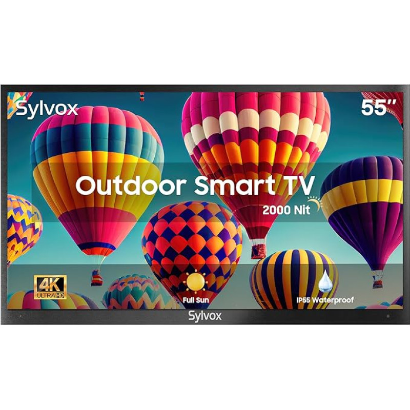 SYLVOX Pool Pro 55 Inch Outdoor TV with 4K UHD, 2000nit Brightness, IP55 Waterproof, Voice Assistabt, Outdoor Smart Android Heel, Screen Mirroring Sun Readable