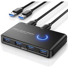 USB jungiklis 2 PC USB 3.0 jungiklis 2 įėjimai 4 išėjimai USB KVM jungiklis su 2 didelės spartos USB 3.0 kabeliais spausdintuvui, pelei, klaviatūrai, kietajam diskui, USB laikmenai