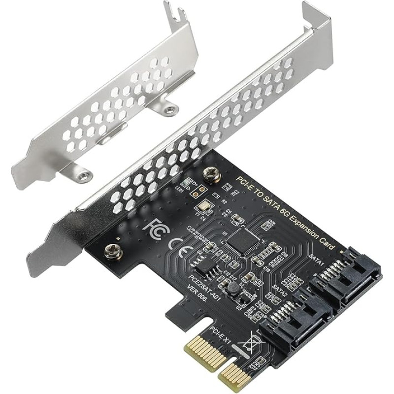 YABOANG I PCI Express SATA (Pcle), PCI Express to SATA 3.0 Controller Card, 2-Port SATA III 6Gbps Expansion PCI-E (1X 4X 8X 16X) plokštės, skirtos Windows 10/7/8/XP/Vista/Linux ir kt. Palaiko SSD ir HDD