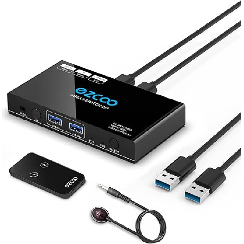 USB 3.0 jungiklis 2 in 4 Out USB 3.0 dalijimosi perjungiklis IR Romte KVM jungiklio koncentratorius pelei, klaviatūrai, skaitytuvui, spausdintuvui su 2 vnt. 1m USB 3.0 A į A