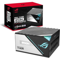 ASUS ROG Thor 850W Platinum II maitinimo šaltinis (Aura Sync RGB apšvietimas, OLED ekranas, 135 mm Axial Tech ventiliatorius su PWM valdymu, 0 dB aušinimas, parengtas PCIe 5.0)