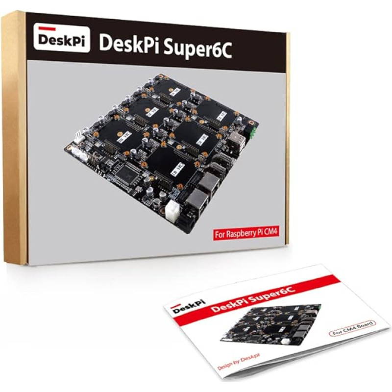 GeeekPi DeskPi Super6C Raspberry Pi CM4 / CM5 klasterio mini ITX plokštė, Raspberry Pi skaičiavimo modulis 5 Mini ITX klasterio plokštė, 6 vnt., palaiko Raspberry Pi CM4 / CM5, pridedamas 89 W maitinimo šaltinis