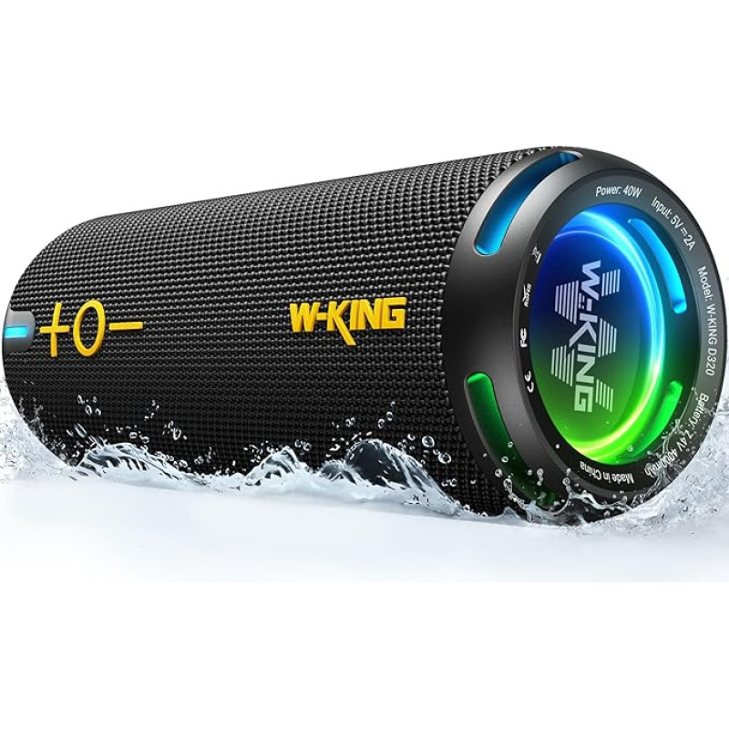 W-KING Bluetooth Speaker Box, IP67 Music Box, Outdoor, Portable, Adapted EQ App/Diefer Bass, 360° Sound with V5.3/Lights/DSP/TF/AUX, 40W Party Shower, Small Boom Box