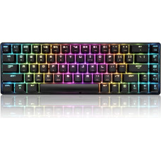 60 % Mechaninė mini klaviatūra, kompaktiška, 68 klavišai, USB C laidinė RGB klaviatūra, 18 chromatinių vaivorykštinio apšvietimo lempučių, nešiojama, suderinama su PS4, Xbox, PC, nešiojamuoju kompiuteriu - juoda/mėlyna Switch