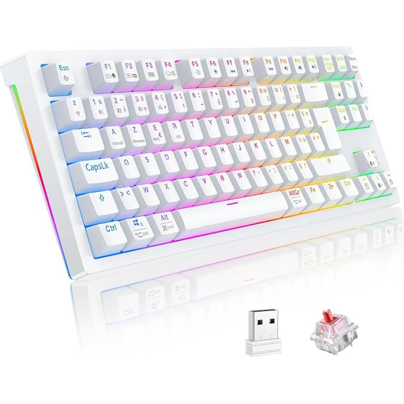 TECURS TKL AZERTY mechaninė žaidimų klaviatūra Belaidė programuojama RGB žaidimų klaviatūra Laidinė 