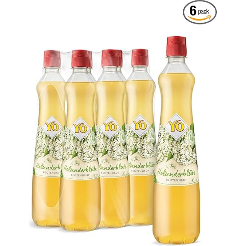 YO šeivamedžio žiedų sirupas (6 x 700 ml) - iš 1 x butelio galima pagaminti iki 6 litrų paruošto gėrimo - be saldiklių, dažiklių ir konservantų, veganiškas