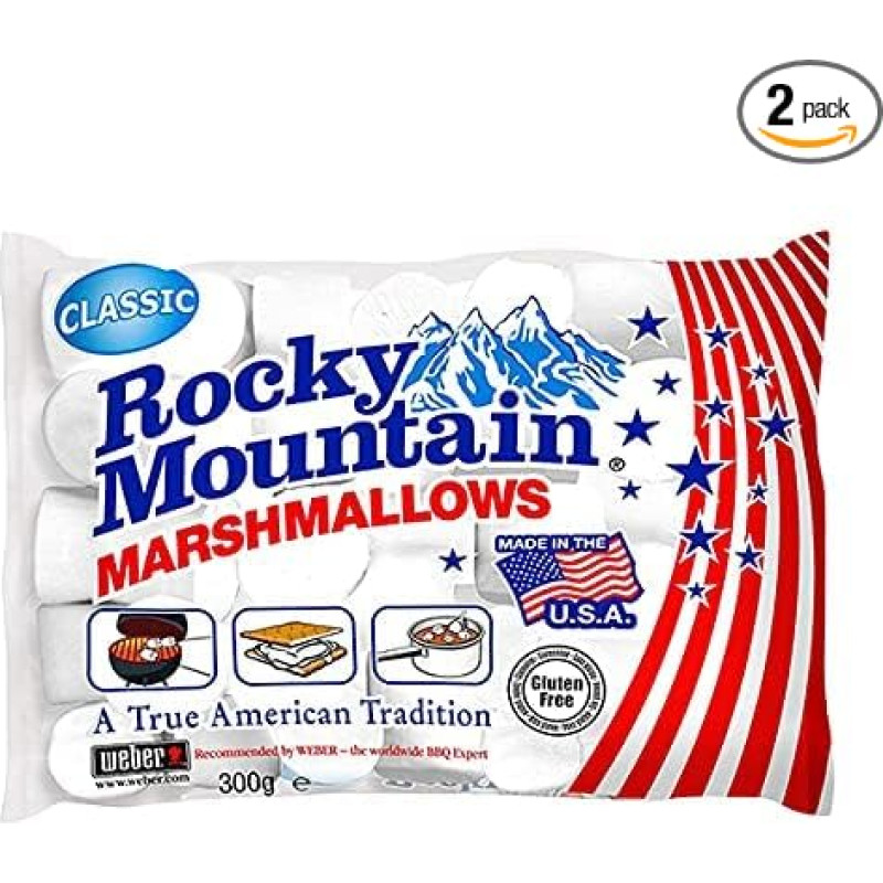 Rocky Mountain Marshmallows Classic 2 x 300 g, Traditional American Sweets for Roasting at the Campfire, Grilling or Baking, Classic (2 x 300 g)