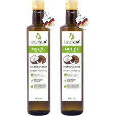 GreatVita MCT kokosų aliejaus aliejus 2 x 500 ml | C8 ir C10 riebalų rūgštys, aukščiausios kokybės - 70 % kaprilo rūgšties ir 30 % kaprilo rūgšties