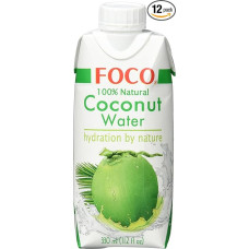 FOCO Coconut Water Grynas gaivinantis troškulio malšintojas, sportinis gėrimas, mažai kalorijų, natūraliai veganiškas 100% kokosų vanduo - 12 x 330 ml