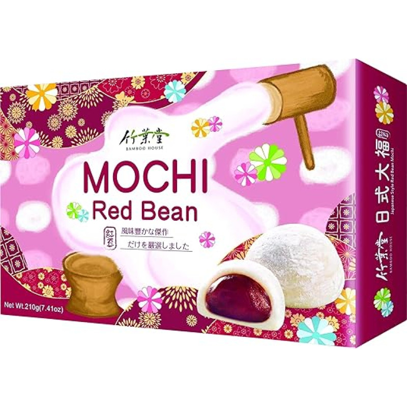 yoaxia ® - [ 210g ] Bamboo House Red Bean Mochi | Raudonosios pupelės | Lipnus ryžių pyragas su raudonosiomis pupelėmis | Japoniškas stilius