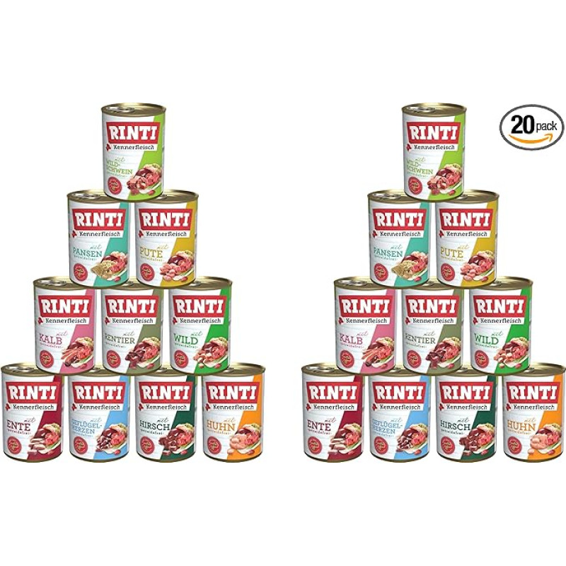 Rinti Connoisseur Meat 20 x 400 g mišinys | Garantuotas 10 rūšių mišinys - taip pat galima įsigyti 10 ir 30 x 400 g | Šunų maistas be grūdų, drėgnas maistas