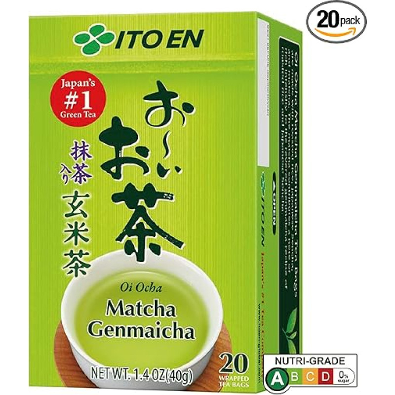 ITO EN Oi Ocha Matcha Genmaicha Tea, Tea Bags in Sachet of 2 g (Pack of 20)