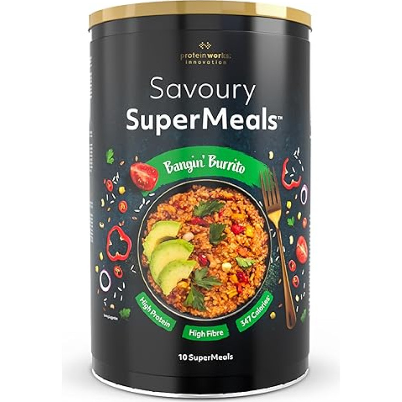 Protein Works - Savoury SuperMeals, Vegan and Protein Rich, 26 Vitamins and Minerals, Bangin' Burrito, 10 Meals