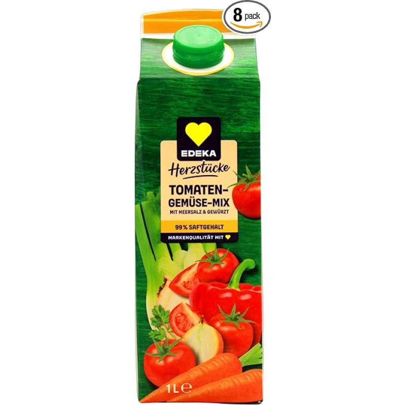 Edeka Herzstücke Tomato and Vegetable Mix Juice, Pack of 8 (8 x 1 L)
