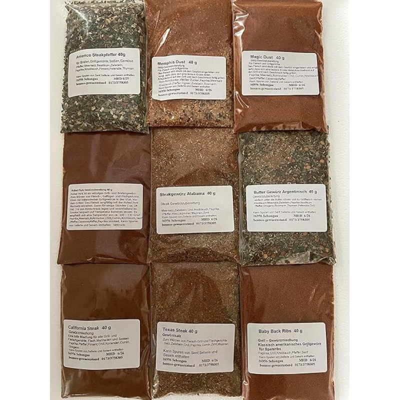 Grilio prieskonių rinkinys 9 x 40g Magic Dust Pulled Pork Texas Steak Memphis Dust ir kt.