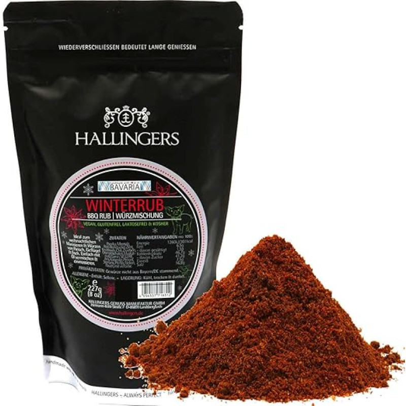 Hallingers Winterrub - Xmas Spice Mix for Barbecue Marinade, Meat, Poultry & Fish (Bag) - Gift in Summer & as a Perfect Barbecue Gift | New Home Retirement Recovery