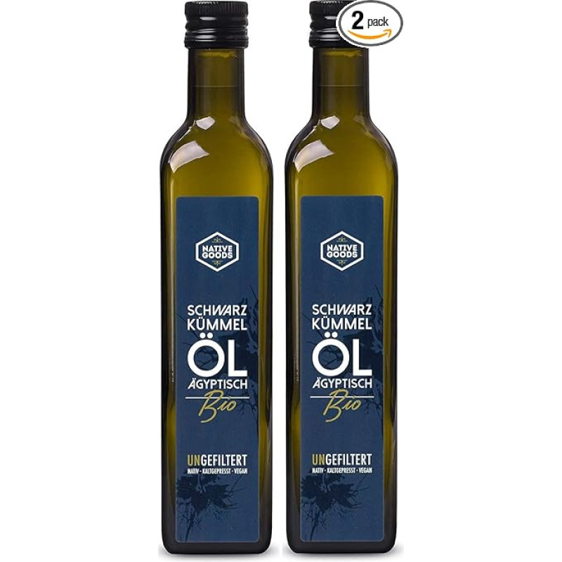 Juodųjų kmynų aliejus Organic 1000 ml (2 x 500 ml) | Nefiltruotas - egiptietiškas - šalto spaudimo - vietinis | Nefiltruotas juodųjų kmynų aliejus iš kontroliuojamo ekologiško auginimo pagal vietines prekes