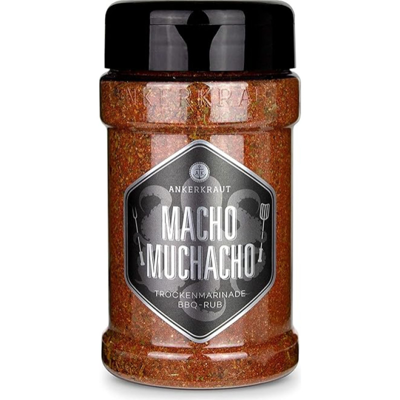 Ankerkraut Macho Muchacho BBQ Rub Teksaso ir meksikietiškos virtuvės patiekalams, 200 g, supiltas į šampūną