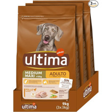 Ultima Medium-Maxi Adult Chicken, sausas maistas šunims, 3 x 3 kg, iš viso 9 kg