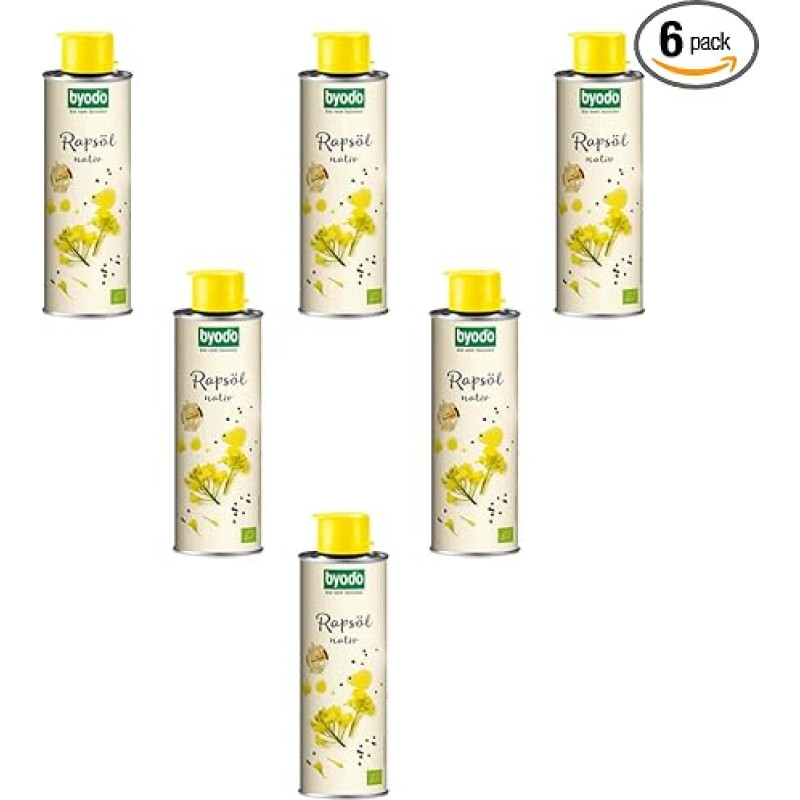 Byodo Organic Rapeseed Oil, Native - in Tin (6 x 250 ml)
