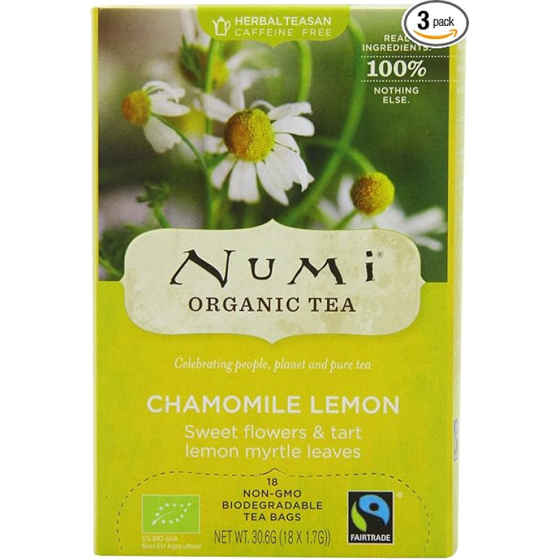 Numi Organic Chamomile Lemon Sweet Meadows 18 Bags Pack of 3 x 31 g Organic