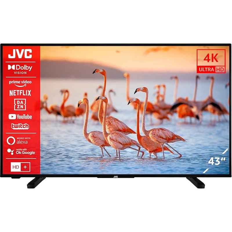 JVC LT-43VU2255 43 Inch TV/Smart TV (4K Ultra HD, HDR Dolby Vision, Triple Tuner) - Includes 6 Months HD+, Black