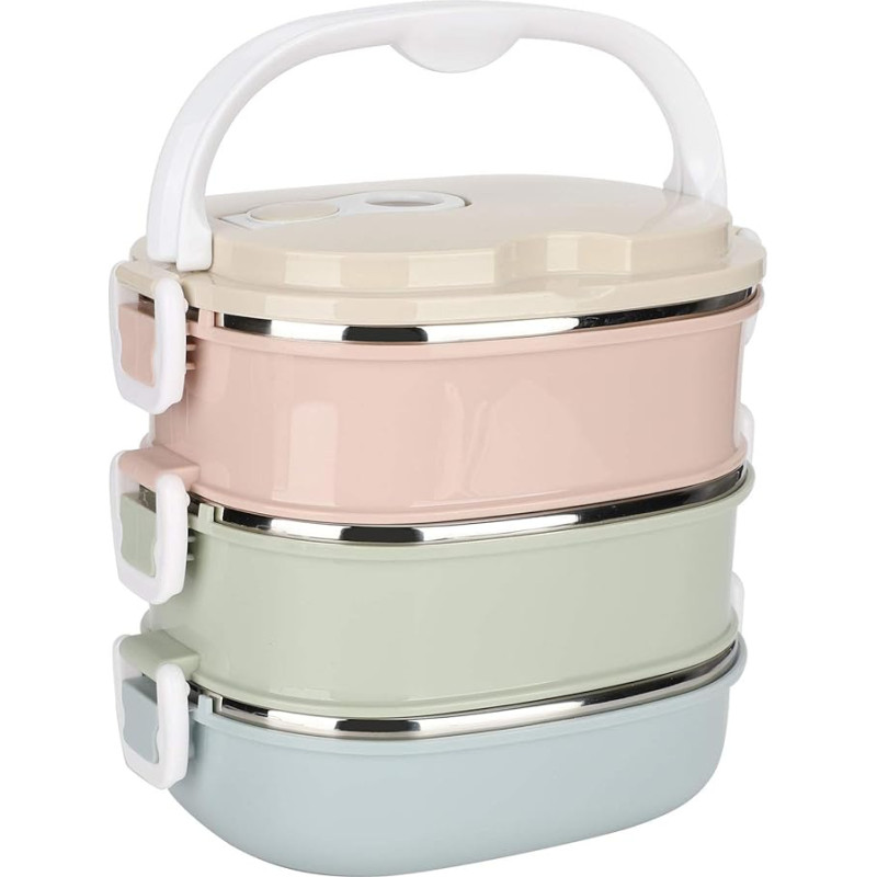Stainless Steel Lunch Box, Airtight Box, Portable Thermal Lunch Box with Handle for Office, Work Lunch, School, 18 x 15 cm (3 Layers)
