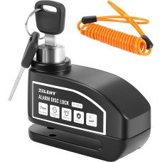 ZELENY Brake Disc Lock Alarm 110 dB Motorcycle Lock Motorcycle Lock Alarm System with 1.5 m Recall Cable and Lock Bag, Disc Brakes Lock for Moto Bicycle Moped Vespa (Black)