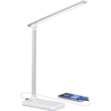 CHARYJOD Stalinė LED lempa su 5 ryškumo ir 10 spalvų, su USB jungtimi, C tipo jungtimis, mobiliojo telefono laikikliu, maitinimo jungikliu, laikmačiu, skaitymo režimu, tinka biurui, skaitymui,