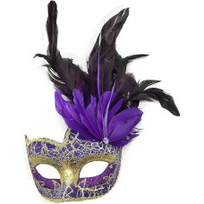 NICEYEA Damen Federmaske Venezianische Halloween Karneval Kostüme Party Ball Abschlussball Maske Frauen Feder Maskerade Maske Cosplay Augenmaske Gesichtsmaske mit Glitzer und Federn